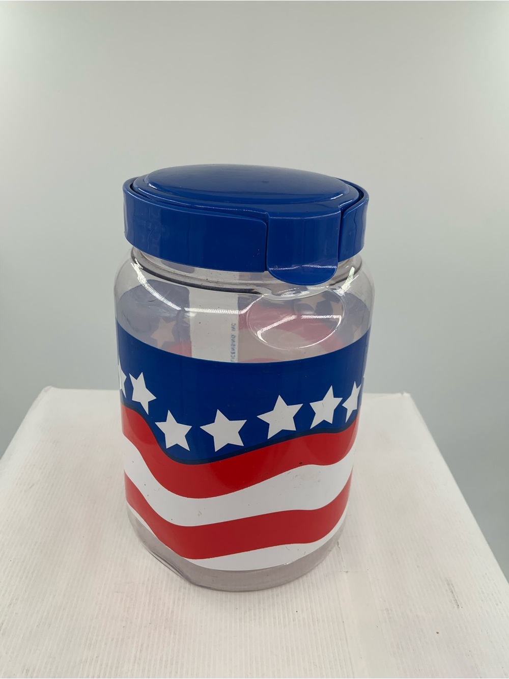 Patriotic Blue Red White Plastic Canister